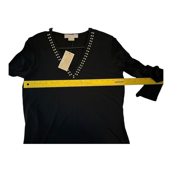 MICHAEL Michael Kors Studded Vneck Tunic Long Sleeves Black Petite Oversized PS - Picture 7 of 7